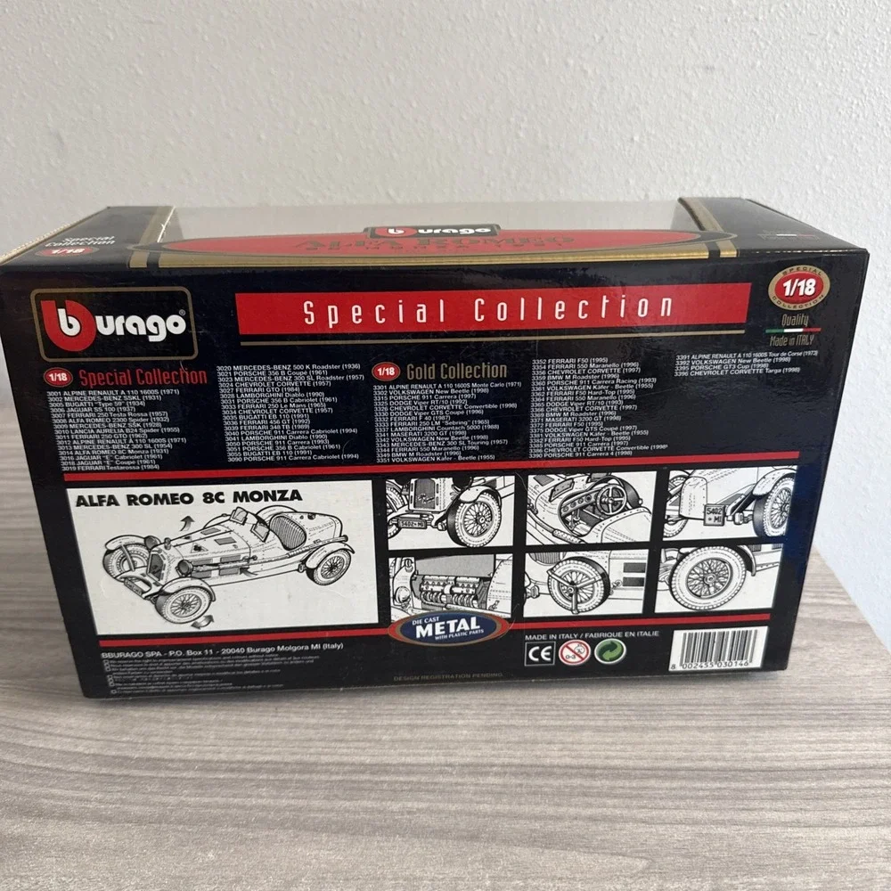 Bburago Red 1931 Alfa Romeo 8C Monza Die Cast 1:18 New in Box Collectible Toy